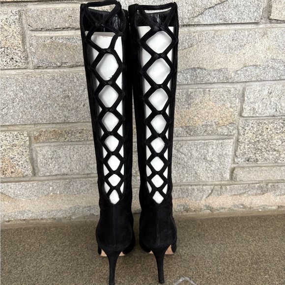 Women’s Manolo Blahnik Black Suede Cage Cutout Tall Boots - Size 36.5/6.5 - Picture 5 of 8